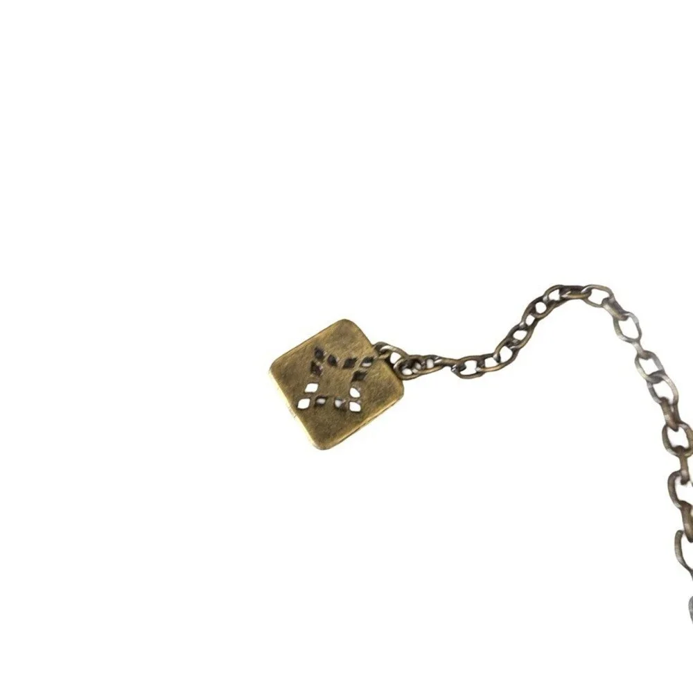 Vintage 90's Antique Brass Hammered Square Brown Cabochon Chain Belt size L / XL